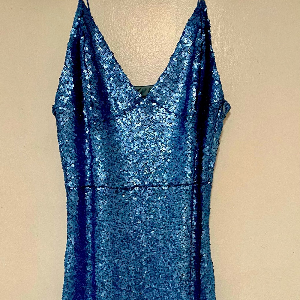 Club L Brand Spaghetti Strap Sequin Dress In Blue. Sold by Asos. Midi Length!